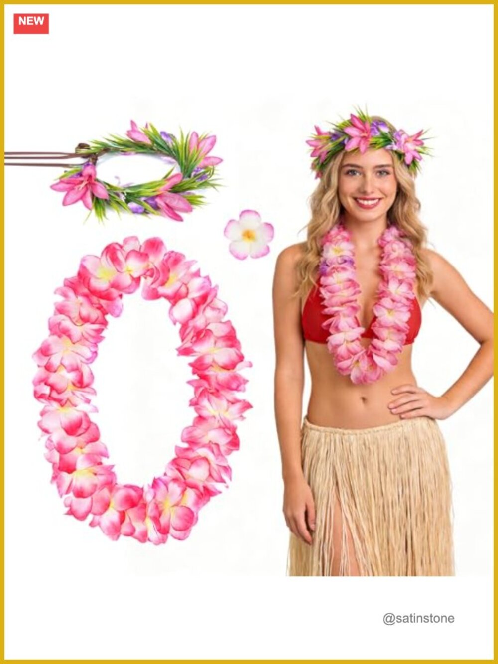 Hawaiian Leis Flower Crown Set Handmade Tropical Headband Hair Clip